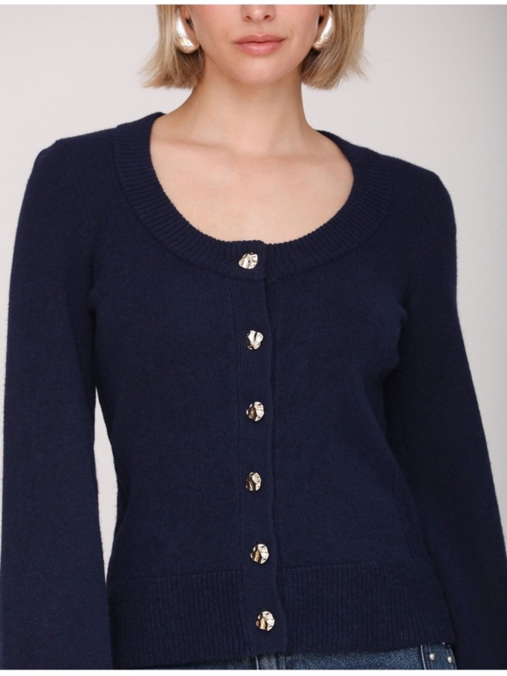 NEW Avec Les Filles Navy Scoop-Neck Button Cardigan